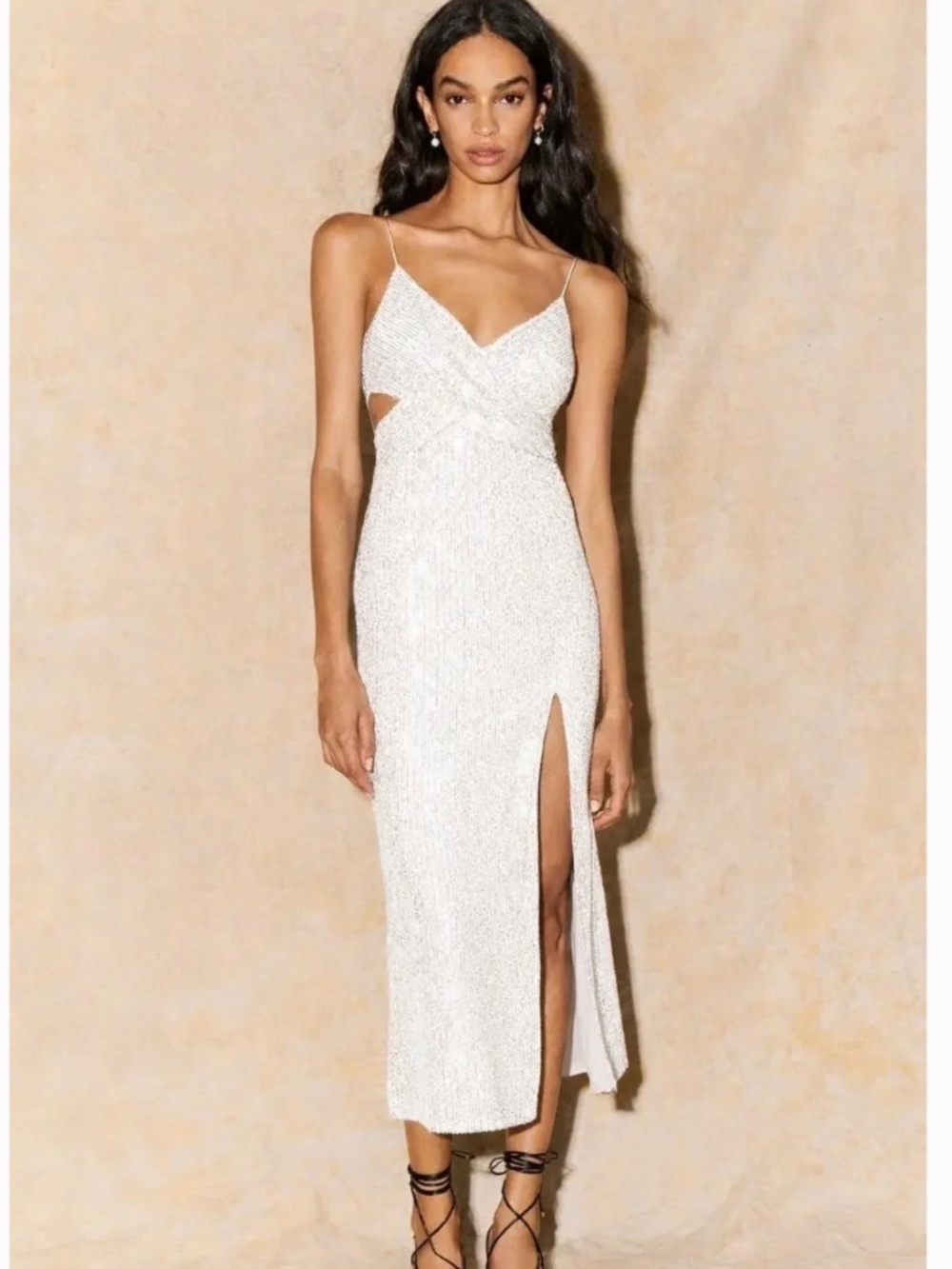 NWT Saylor Harmonie Bridal Cut Out White Sequin Midi Dress Whire S